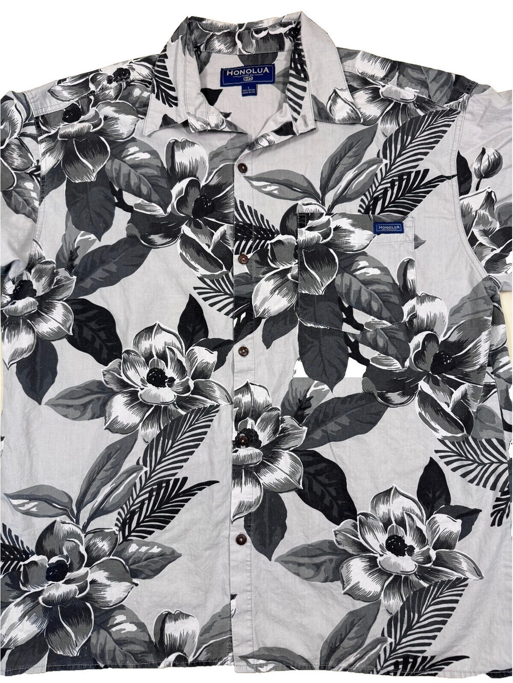 Honolua Men's Short Sleeve Shirt Large Gray Hawaiian Floral